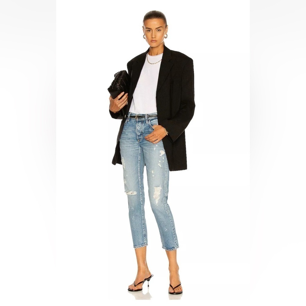 Moussy Vintage Jeans Aberdeen Tapered Blue Jean Distressed Button Fly Rigid 26